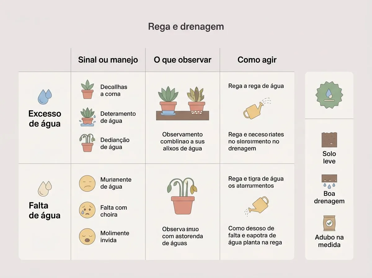 Infográfico sobre como corrigir excesso e falta de água no girassol, com foco em drenagem e manejo