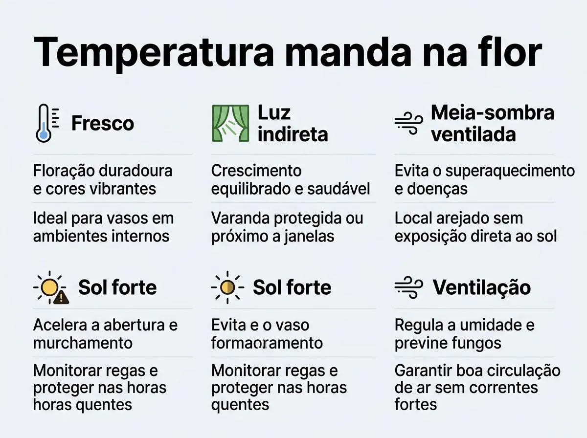 Infográfico sobre clima ideal para tulipas com opções de ambiente e como a flor reage.