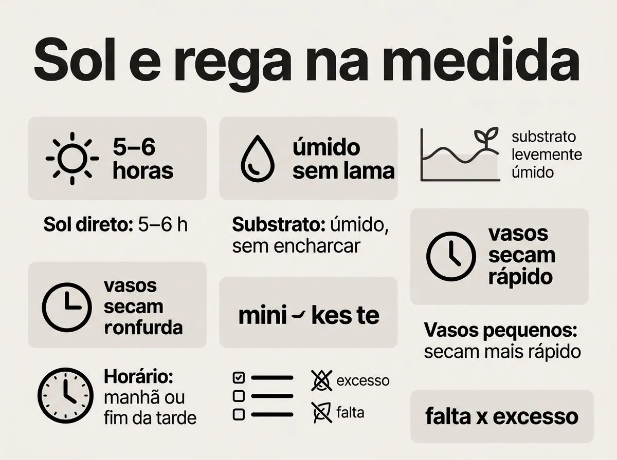 Infográfico com orientações de luminosidade e rega para alface