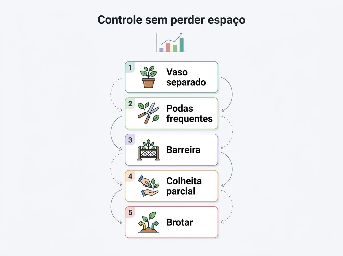 Checklist visual para controlar o crescimento da hortelã em vaso e horta