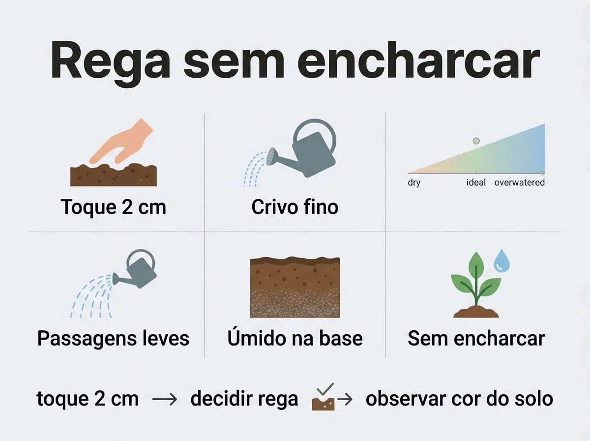 Guia visual de irrigação e drenagem para evitar fungos no canteiro de salsinha.