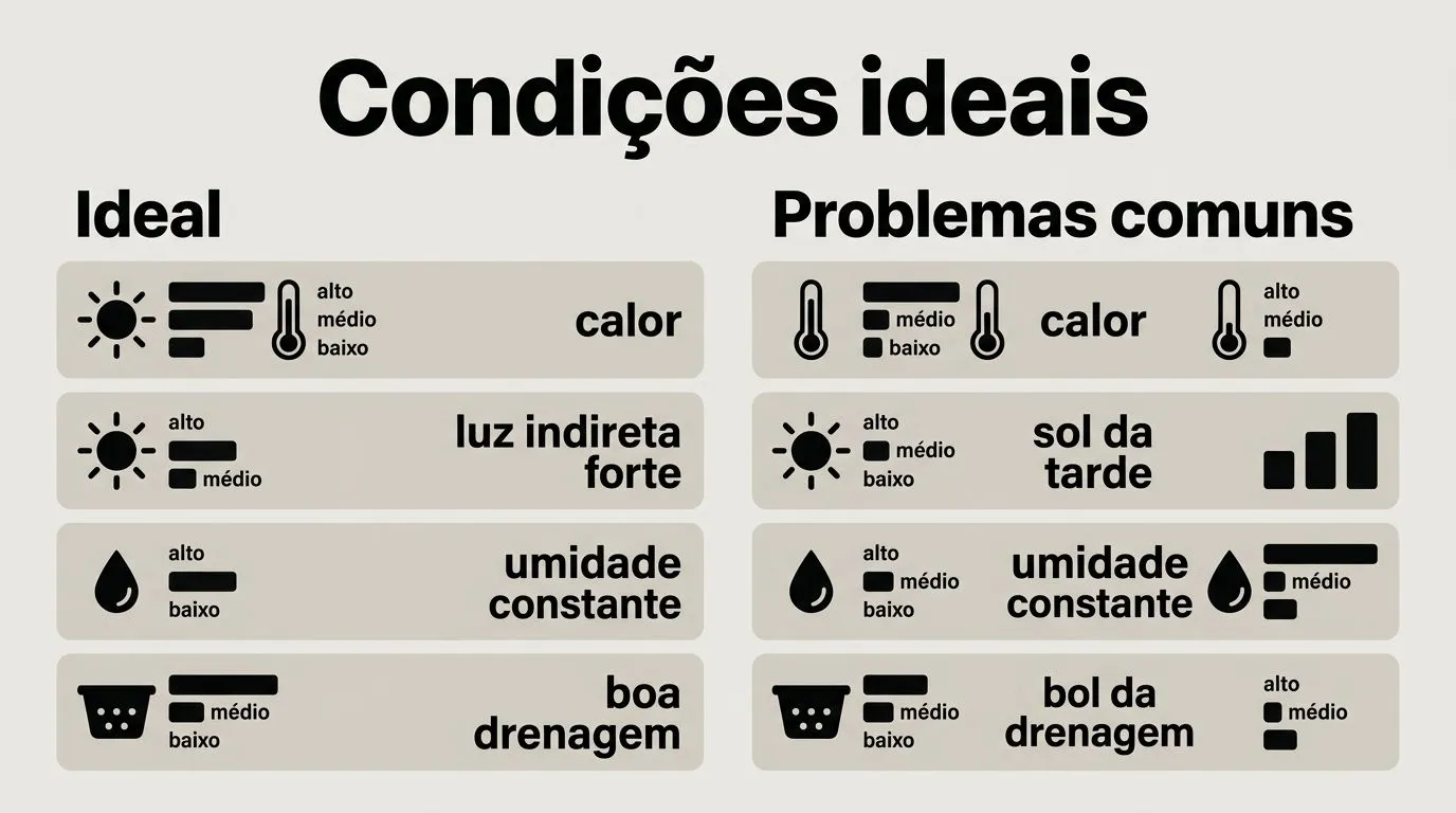 Comparativo visual das condições ideais para gengibre em vaso versus erros que atrapalham, como sol forte e drenagem ruim.