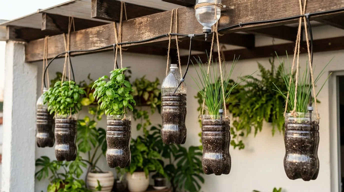 Horta em Garrafa PET: como montar um sistema suspenso e irrigado em casa