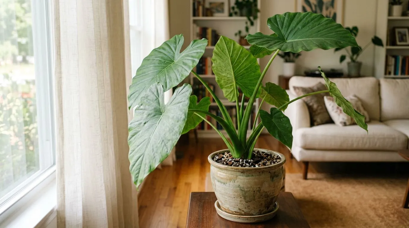 Como cuidar da alocasia dentro de casa: luz, rega, substrato e sinais de alerta
