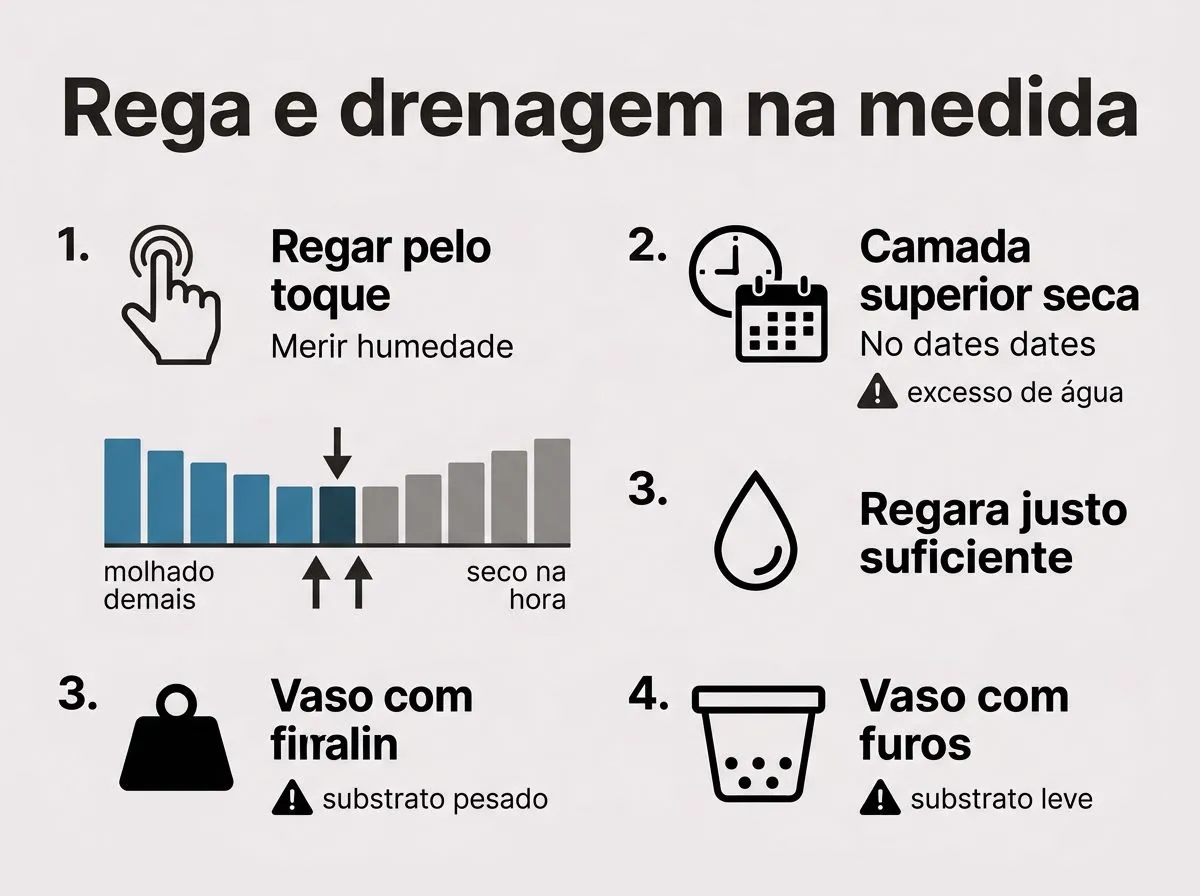 Checklist visual com passos para rega, substrato e drenagem da tradescantia zebrina sem exageros.