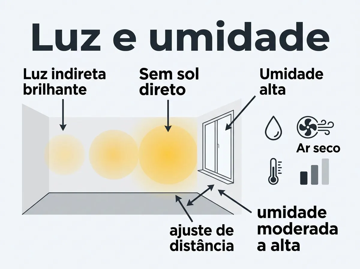 Esquema de luz indireta e umidade para ctenanthe em casa