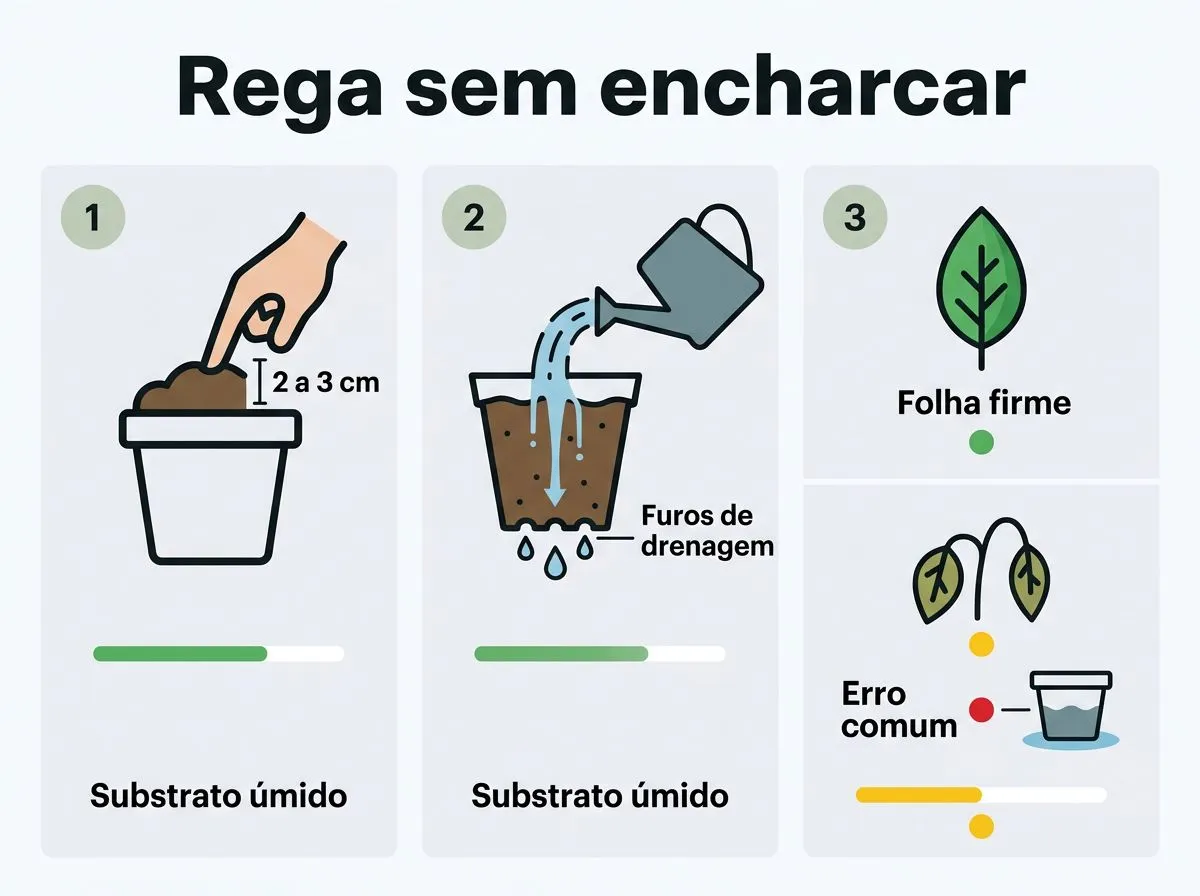 Passo a passo para regar ctenanthe verificando a umidade e drenagem