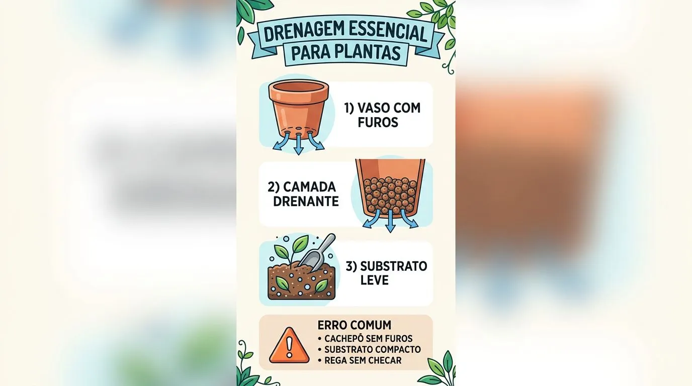 Infográfico sobre como preparar substrato, vaso e drenagem para evitar encharcamento no amor-perfeito em vaso.
