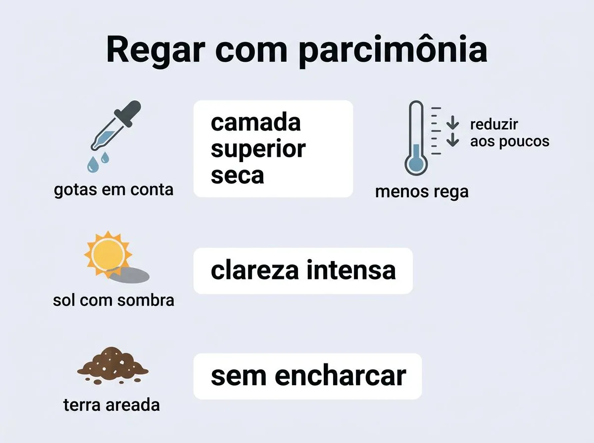 Infográfico com passos para reduzir a rega, ajustar a luz e preparar o substrato na dormência do ciclame.