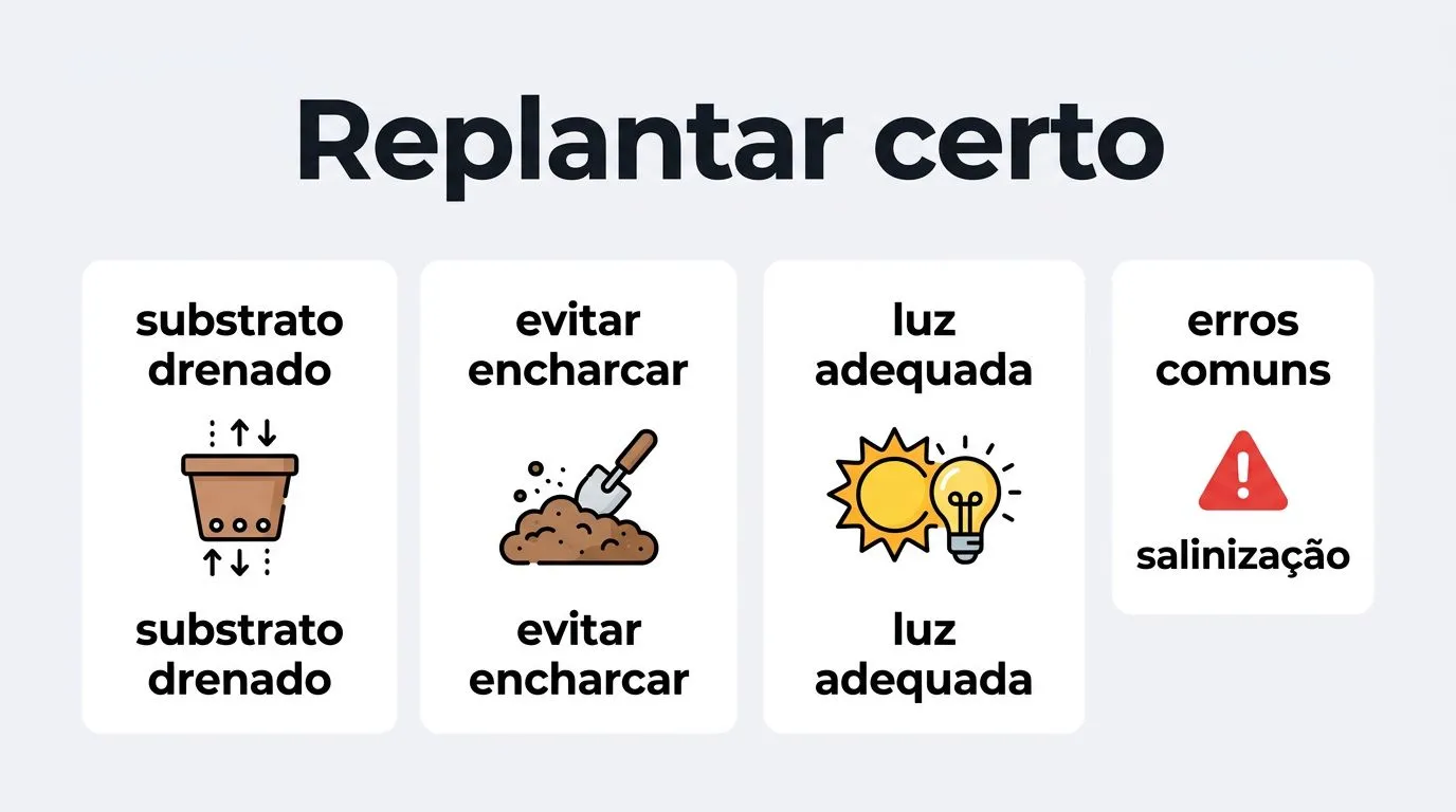 Comparativo visual sobre replantio do ciclame, estímulo de nova floração e erros comuns na dormência.