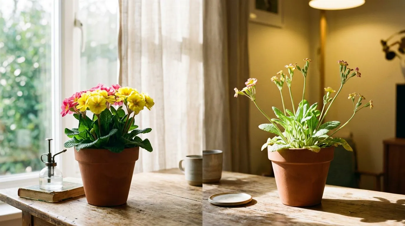 Comparação visual de posições do vaso para luz e temperatura