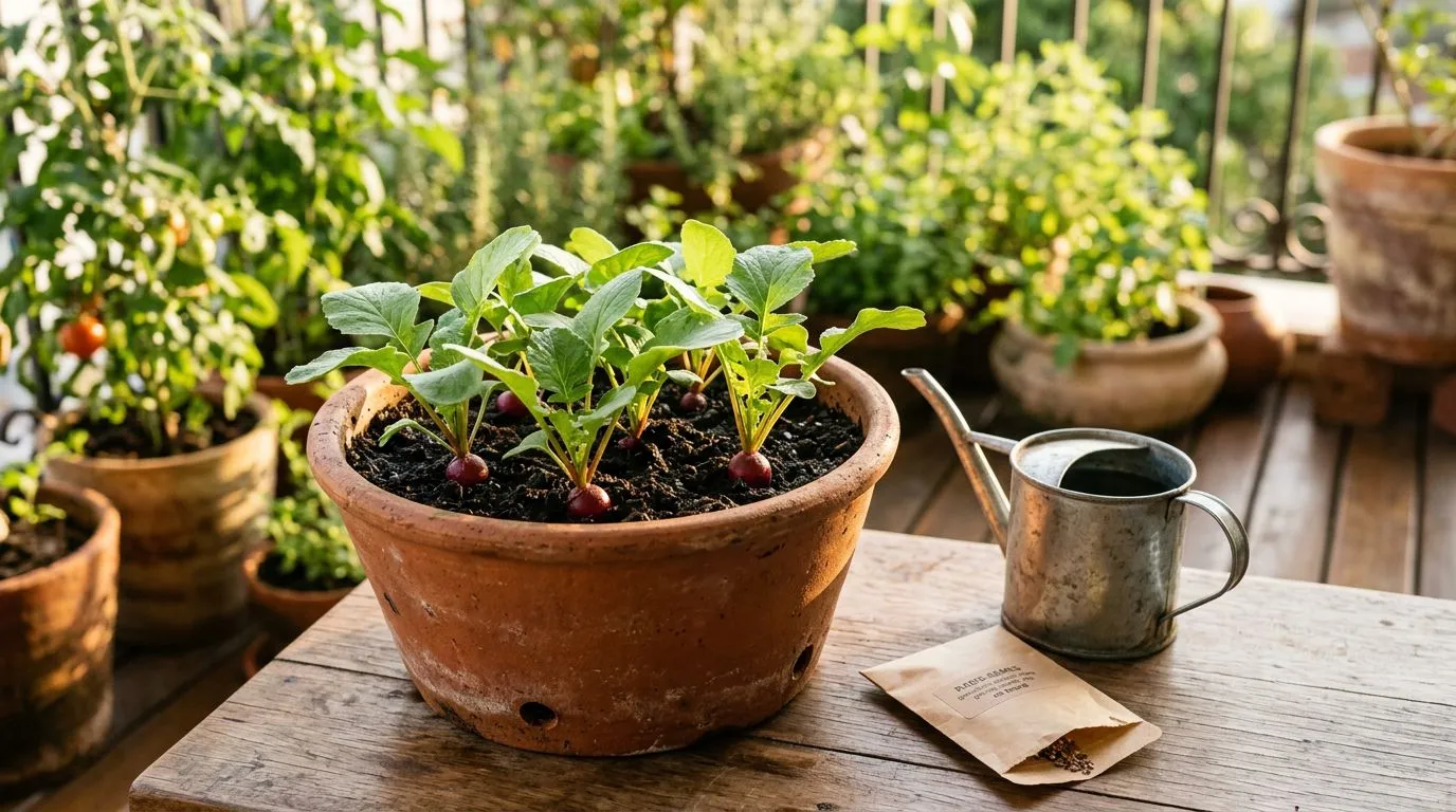 Como plantar rabanete em vaso: guia prático para acertar no vaso, na luz, na rega e na colheita