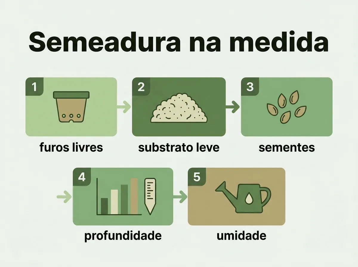 Infográfico com passos para semear ervilha em vaso