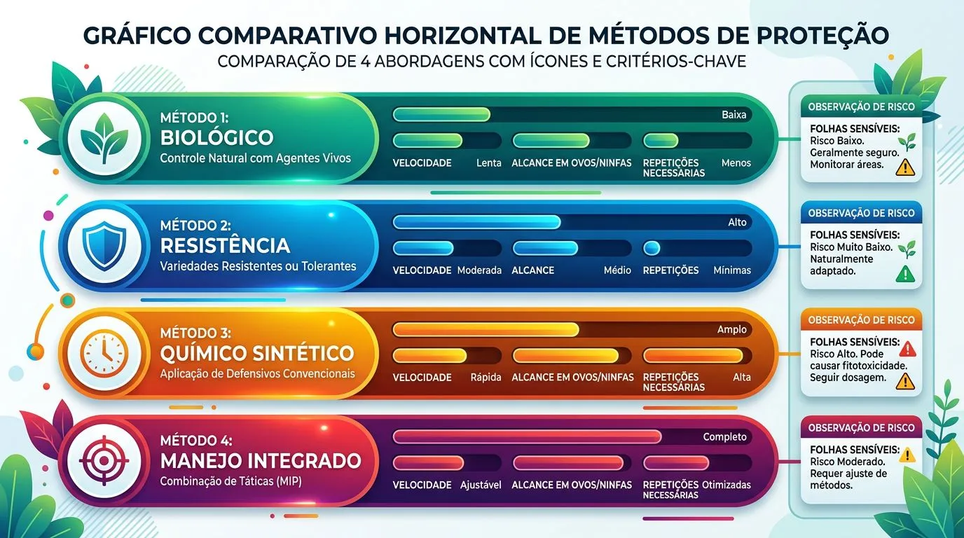 Comparação de abordagens contra tripes, destacando diferenças de velocidade, alcance e necessidade de repetição